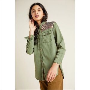 Anthropologie Sequined Cargo Shirt Size M